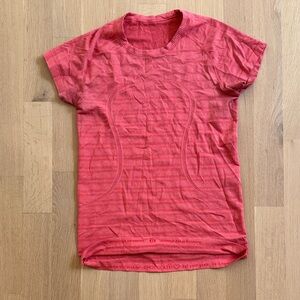 lululemon athletica Swiftly Striped Coral Short Sleeve Tee
